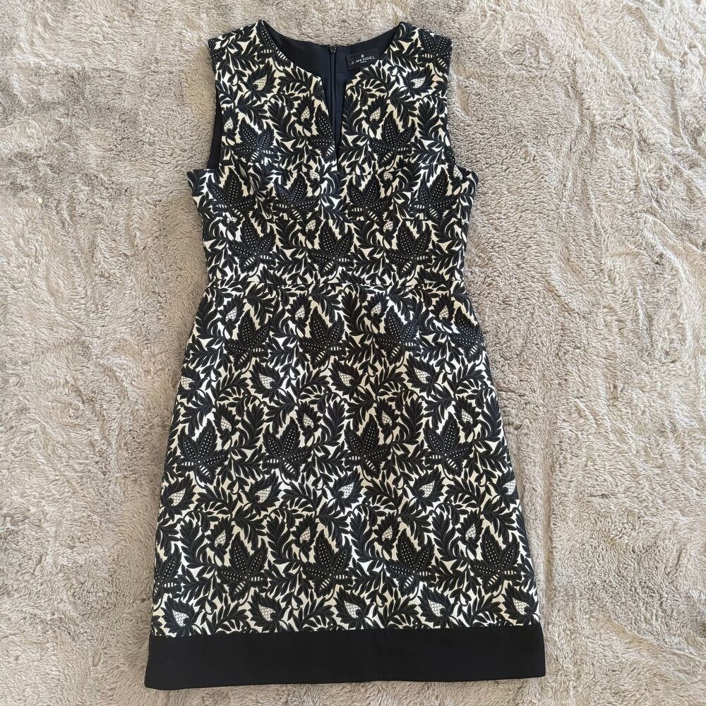 J. Mendel Paris Sleeveless Black White Embroidered Dress Size 10 Silk Wool Blend